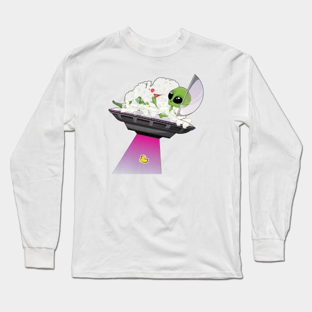 Space Alien in the Bath Long Sleeve T-Shirt by InTheWashroom